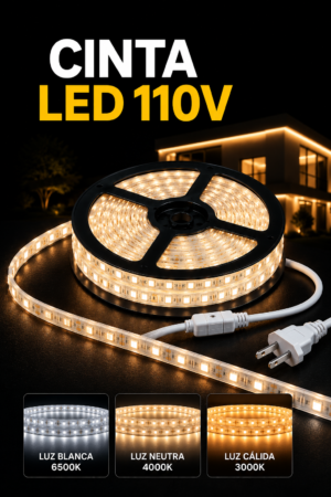 Cinta LED 110V Por Metro – Luz Cálida Neutra Blanca
