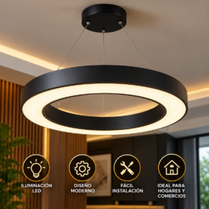 Lámpara Colgante LED Circular Negra Moderna.